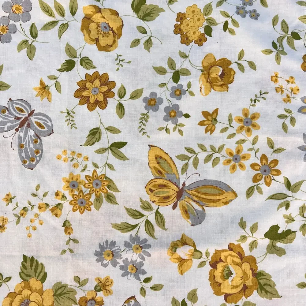 Vintage 70s Cottagecore Floral Butterfly Pillowcase 1970s Cottage Shabby Chic